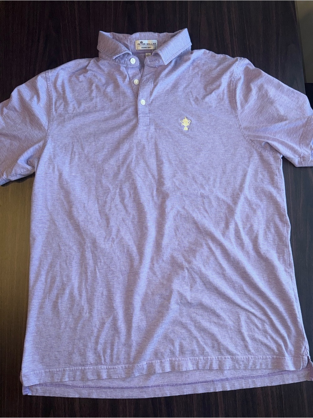 Peter Millar Crown Soft Polo Shirt Purple White Stripe Pima Silk Men's L